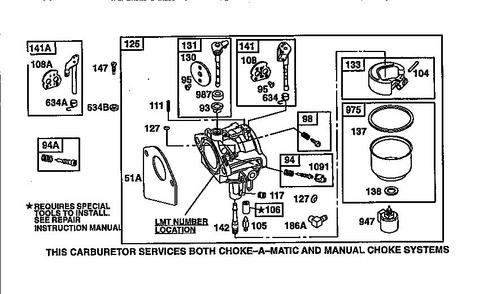 Carburetor Diagram and Parts List for 287700  Briggs and Stratton Engine